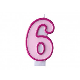 Svíčka narozeninová číslice 6 růžová