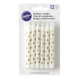 Svíčky Wilton - Bílé se zlatými puntíky (12 ks)