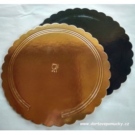 Zlato-černá dortová podložka 28 cm (pevná) vlnkovaný okraj
