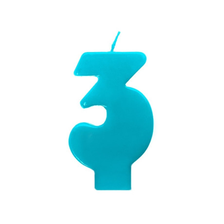 Svíčka narozeninová 3 tyrkysová plná