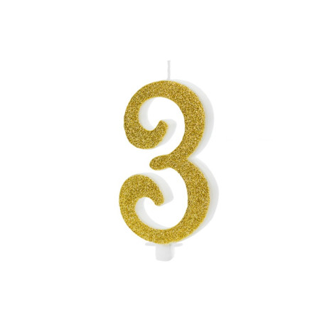 Svíčka zlatá zahnutá číslo 3
