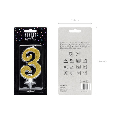 Svíčka zlatá zahnutá číslo 3