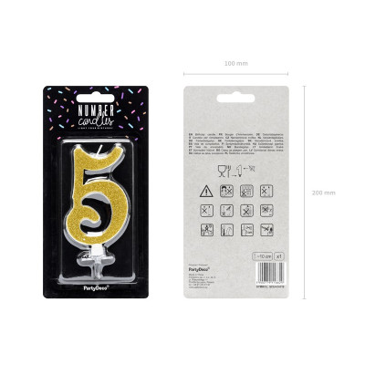 Svíčka zlatá zahnutá číslo 5