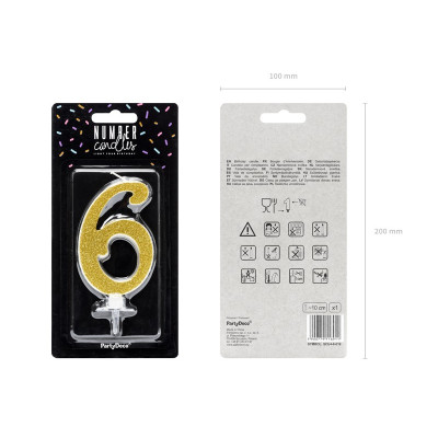 Svíčka zlatá zahnutá číslo 6