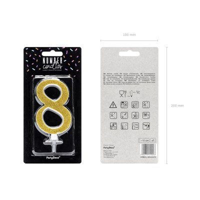 Svíčka zlatá zahnutá číslo 8