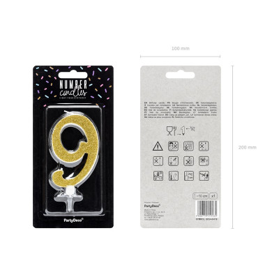 Svíčka zlatá zahnutá číslo 9