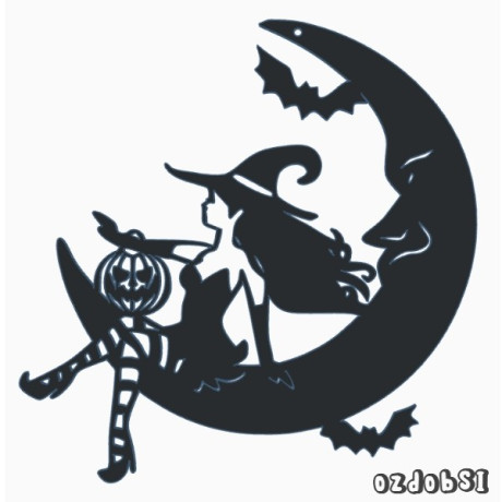 Čarodějnice na měsíci - plastová dekorace