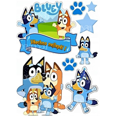 Jedlý papír Bluey – mix obrázků A4 | Dortová dekorace