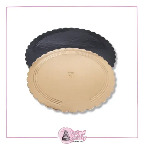 Zlato-černá dortová podložka 28 cm (pevná) vlnkovaný okraj