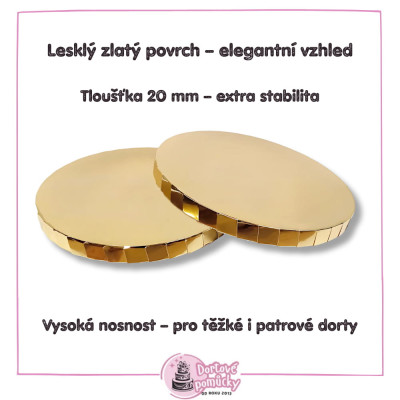 Dortová podložka průměr 35 cm – zlatá pevná, tloušťka 20 mm | Luxusní podložka pod dort