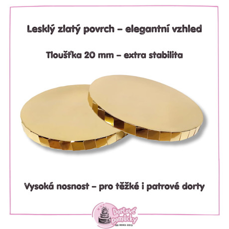 Dortová podložka průměr 35 cm – zlatá pevná, tloušťka 20 mm | Luxusní podložka pod dort