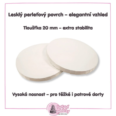 Dortová podložka průměr 35 cm – perleťová pevná, tloušťka 20 mm | Luxusní podložka pod dort