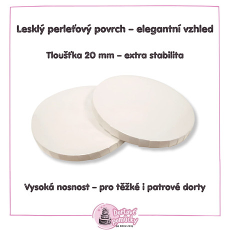 Dortová podložka průměr 35 cm – perleťová pevná, tloušťka 20 mm | Luxusní podložka pod dort