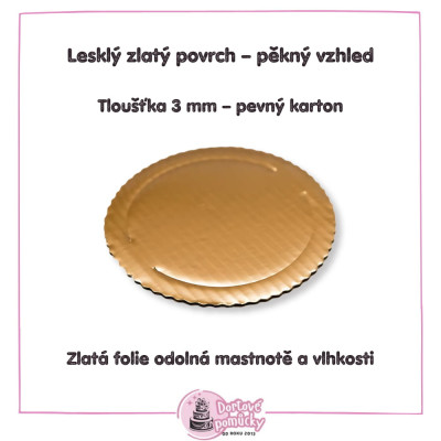 Pevná kulatá dortová podložka se zlatou fólií 26 cm| Elegantní základ pro dorty