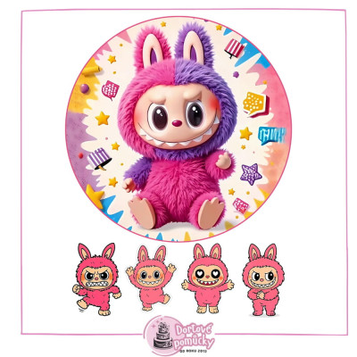 Jedlý papír Labubu č.3 – kulatý obrázek + postavičky | Dortová dekorace na přání