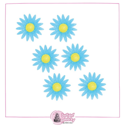 Modrá jedlá kopretina z oplatky – dekorace 6 ks | Květinový efekt na dort