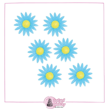 Modrá jedlá kopretina z oplatky – dekorace 6 ks | Květinový efekt na dort