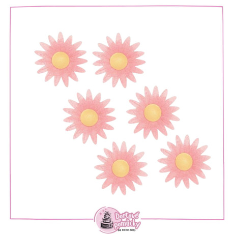 Růžová jedlá kopretina z oplatky – dekorace 6 ks | Květinový efekt na dort