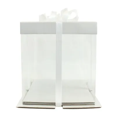 Vysoká krabice na dort 30×30×40 cm | Elegantní karton s průhlednými boky