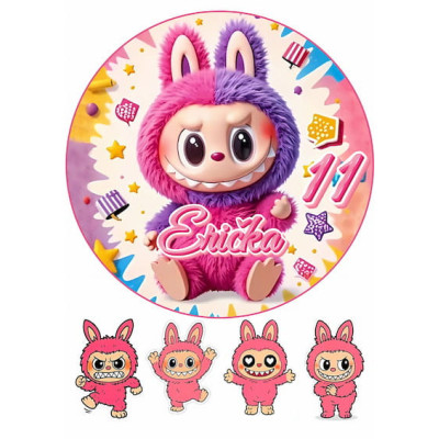 Jedlý papír Labubu č.3 – kulatý obrázek + postavičky | Dortová dekorace na přání