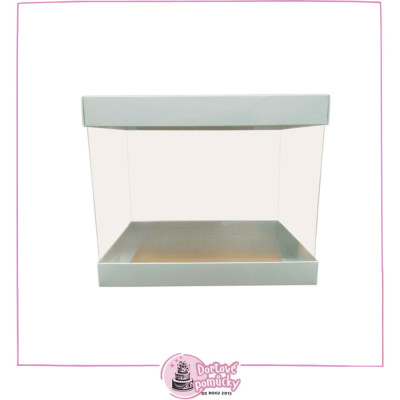 Modrá krabice na dort 30×30×25 cm | Elegantní karton s průhlednými boky