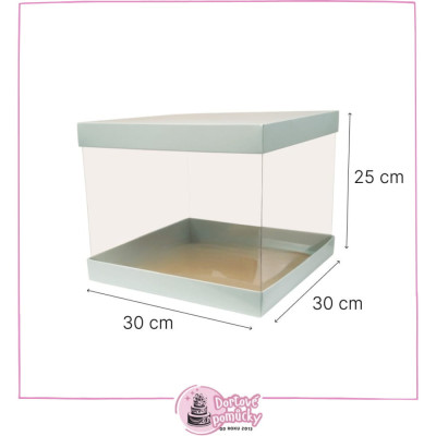Modrá krabice na dort 30×30×25 cm | Elegantní karton s průhlednými boky