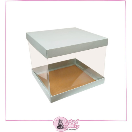 Modrá krabice na dort 30×30×25 cm | Elegantní karton s průhlednými boky