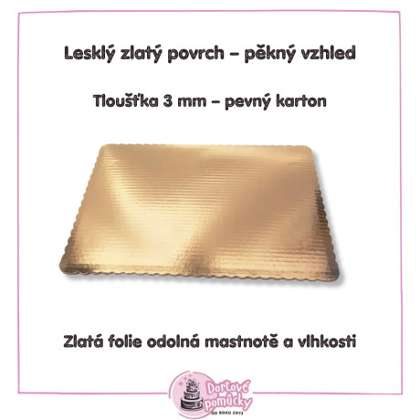 Pevná dortová podložka se zlatou fólií 20x30 cm| Elegantní základ pro dorty