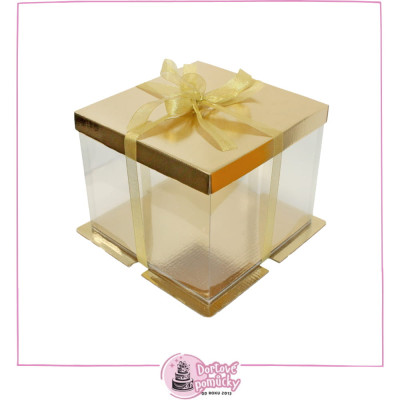 Vysoká krabice na dort 30×30×25 cm | Elegantní karton s průhlednými boky