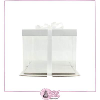 Vysoká krabice na dort 30×30×25 cm | Elegantní karton s průhlednými boky