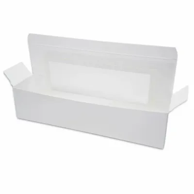 Cukrářská krabička na 6-8 makronek 16,5×4,5×4,5 cm – průhledné okénko 5 ks | dortovepomucky.cz