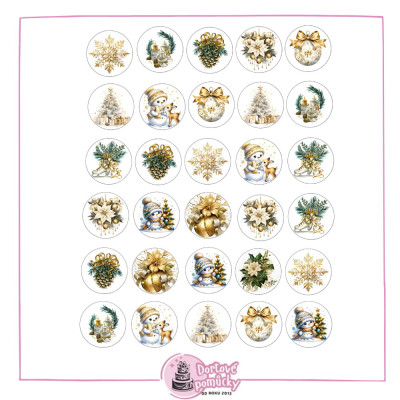 VVánoční motivy zlatobílé – jedlý papír nebo fondánový list | Luxusní dekorace na cukroví