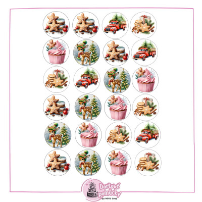 Vánoční motivy – sobíci, cupcaky a perníčky | Jedlý papír nebo fondánový list