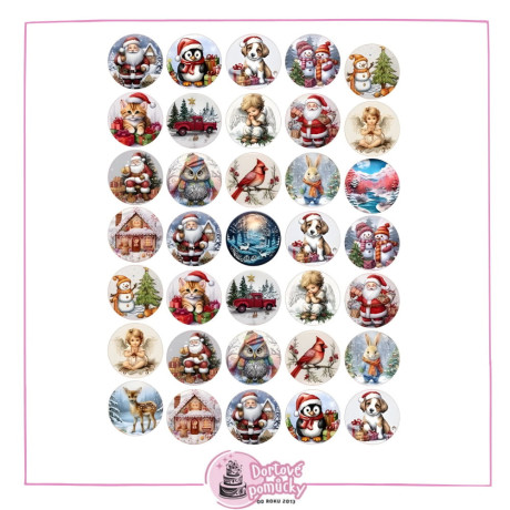 Vánoční aršík – Santa, zvířátka a andílci | Jedlý papír nebo fondánový list