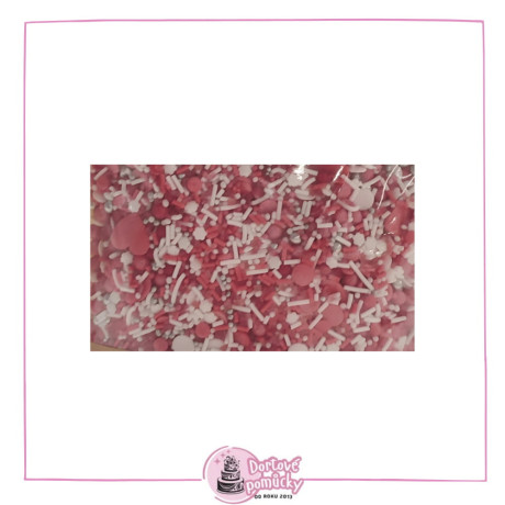 Cukrový posyp valentýnský mix – růžovo-bílé zdobení na sladkosti | 50 g
