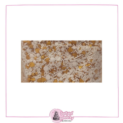 Cukrový posyp bílo-zlatý – perleťový svatební mix | 50 g