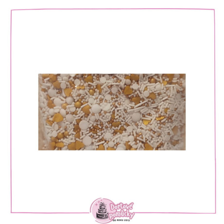 Cukrový posyp bílo-zlatý – perleťový svatební mix | 50 g