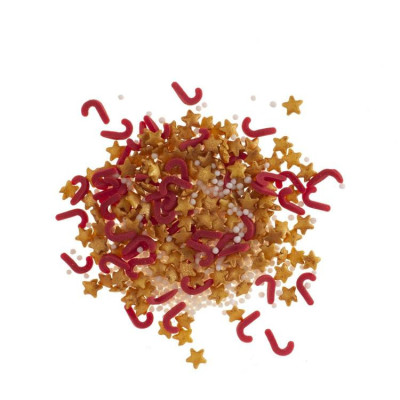 Dekora cukrové zdobení – Hvězdičky zlaté a hůlky červené (100 g) | Jedlé vánoční dekorace