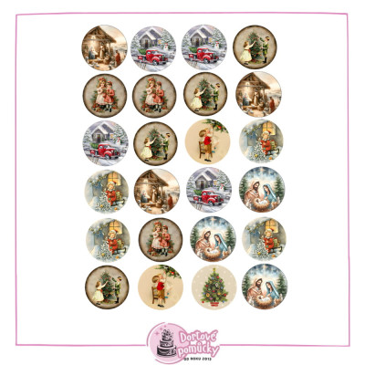 Vánoční retro motivy – jedlý papír nebo fondánový list | Zimní ilustrace na cukroví