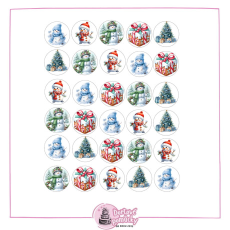 Vánoční sněhuláci a dárky – jedlý papír nebo fondánový list | Zimní motivy na cukroví