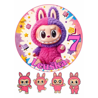 Jedlý papír Labubu č.3 – kulatý obrázek + postavičky | Dortová dekorace na přání