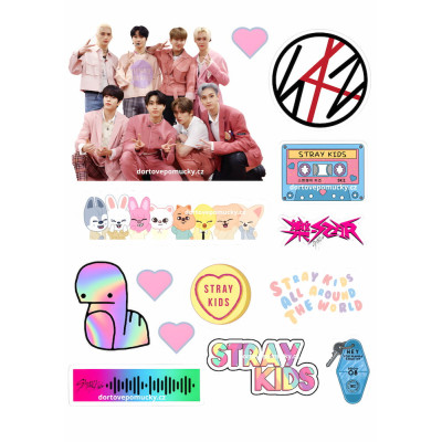 Jedlý obrázek na dort – Stray Kids (růžová sticker sada)