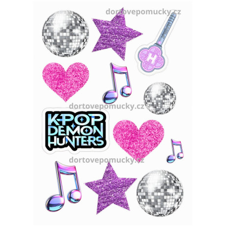 K-POP Demon Hunters – třpytivé dekorace | Jedlý papír / fondán