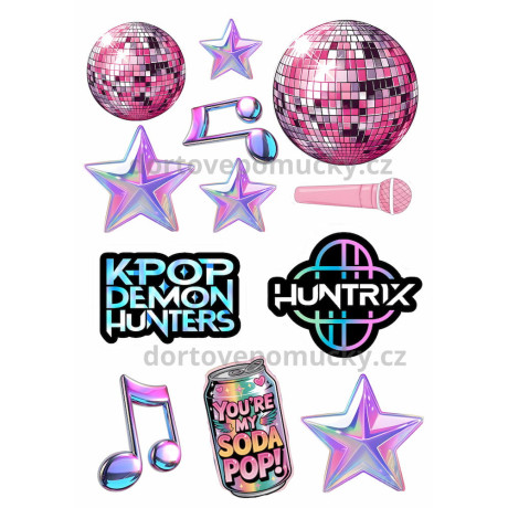 K-POP Demon Hunters – třpytivé dekorace | Jedlý papír / fondán