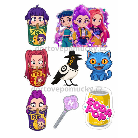 K-POP Demon Hunters – třpytivé dekorace | Jedlý papír / fondán