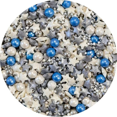 Cukrové zdobení bílé, stříbrné a modré Star Galaxy  50 g – cukrová dekorace na dorty a dezerty