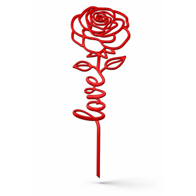Růže Love na dort – valentýnský plastový zápich v mnoha barvách