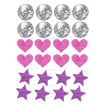 Jedlé K-POP dekorace z jedlého papíru – hvězdy, srdce, diskokoule