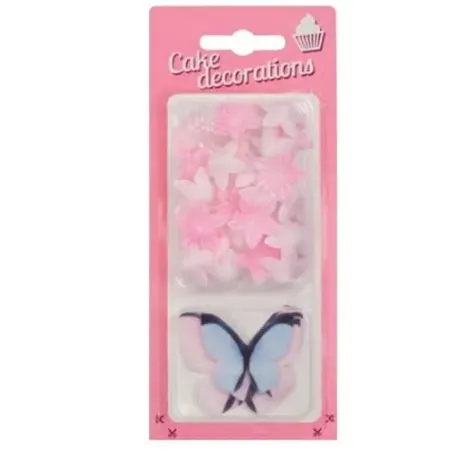 Oplatkoví motýlci s mini růžovými květy – jedlá dekorace 30 ks