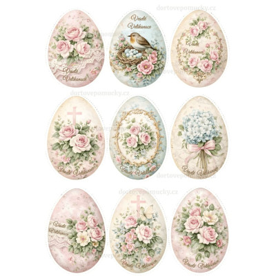 Velikonoce č.11 s přáním – jedlý papír na dort | vintage květiny